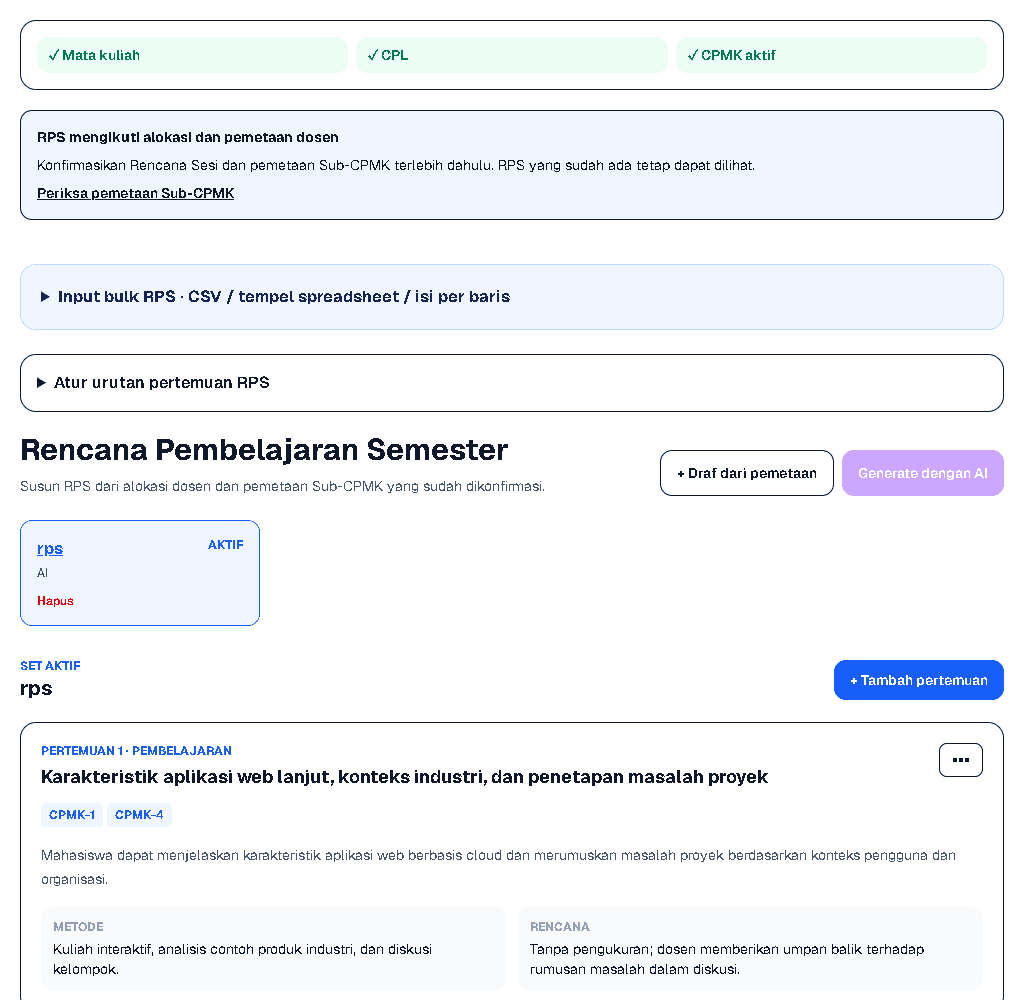 Screen capture RPS: satu kartu per pertemuan agar dosen dapat meninjau berurutan.